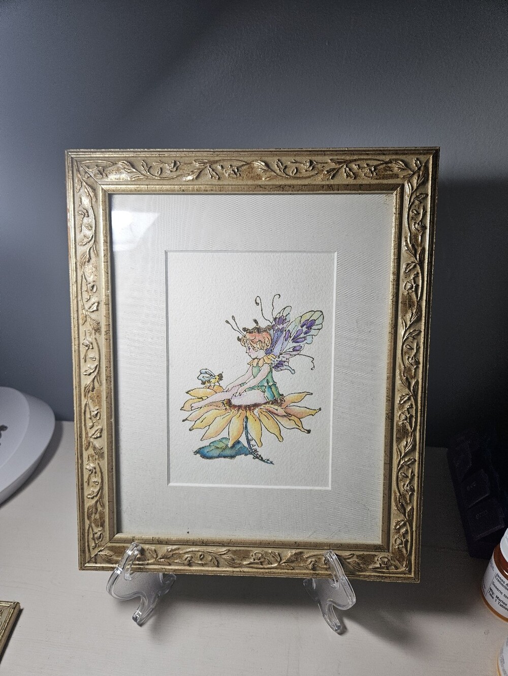 Vintage Framed Flower Fairy Art Watercolor Hand ColoredShimmer Stamp B Applegate